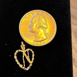 14K Solid Gold Initial N Heart Pendant